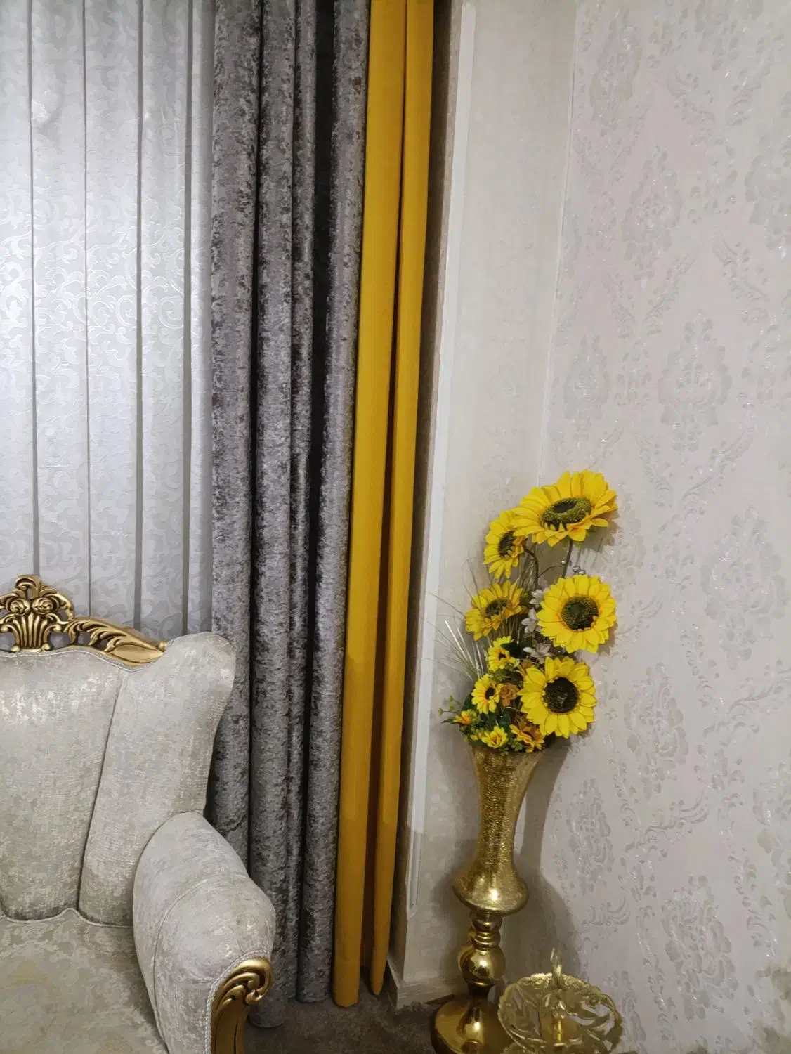 والان زرد رنگ دوپانچ|پرده، رانر، رومیزی|اسلام‌شهر, شهرک مفیدی|دیوار