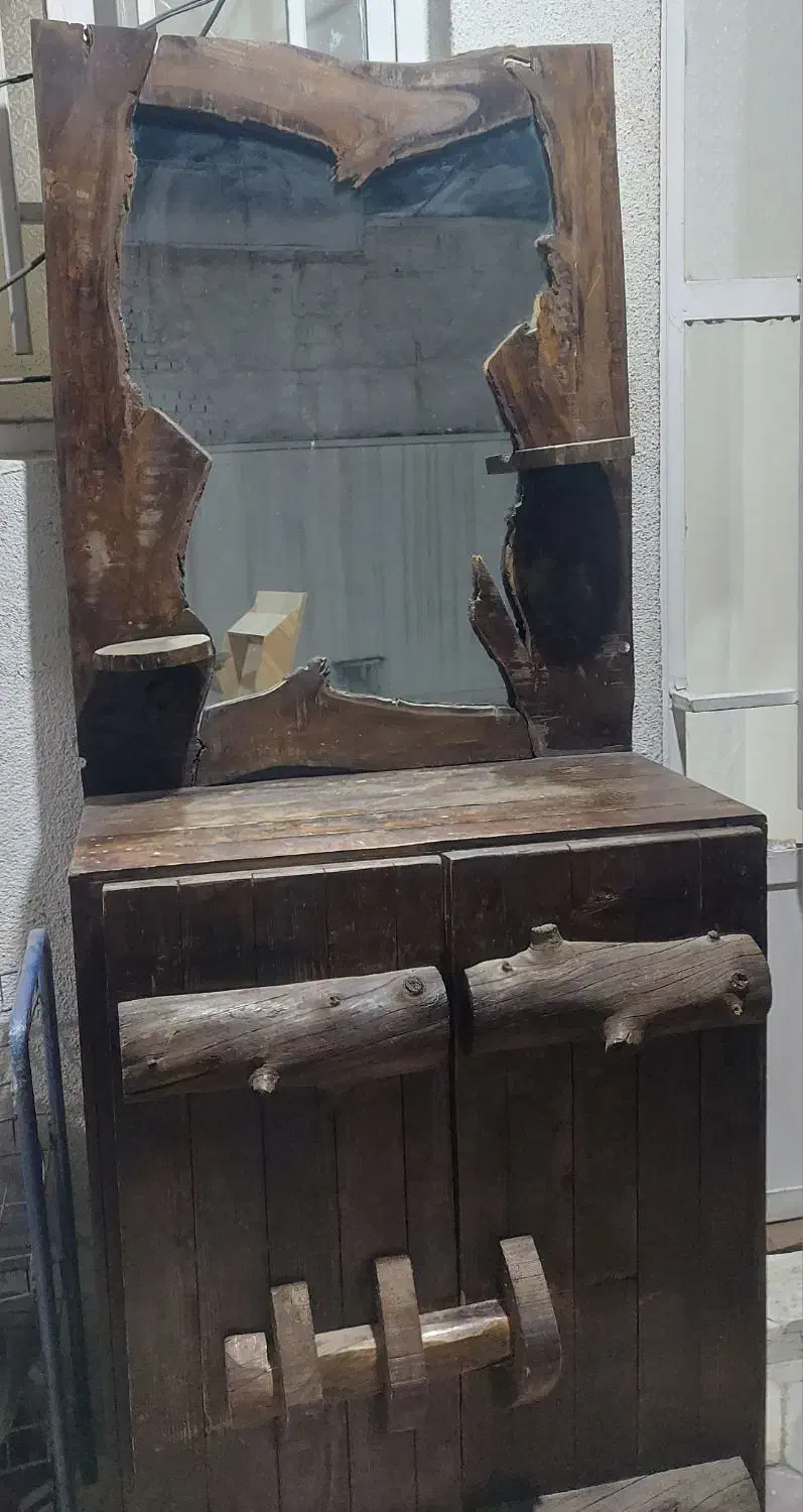 جاکفشی آینه دار چوبی|جاکفشی، کمد، دراور|شیراز, شیشه‌گری|دیوار