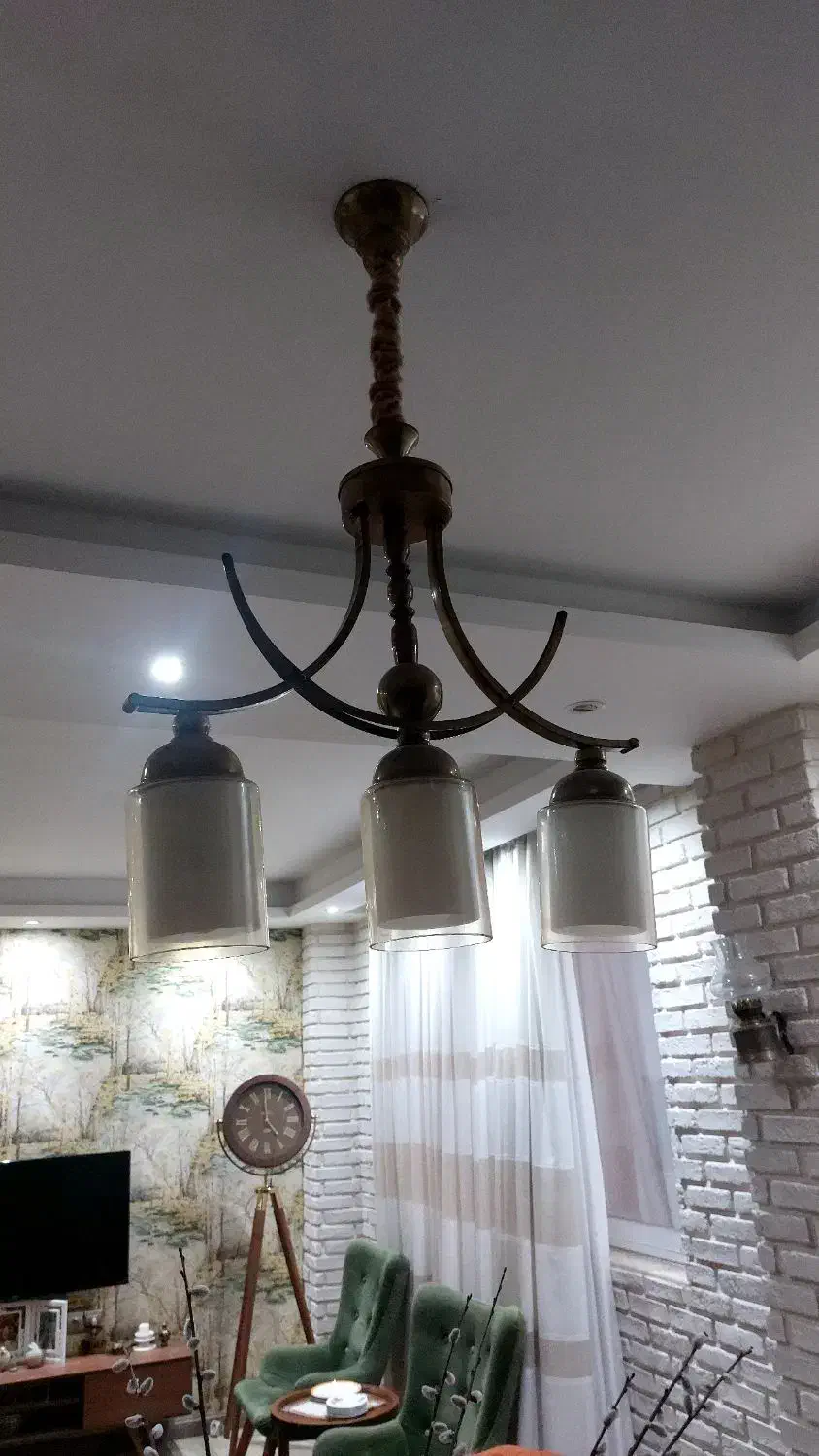 لوستر سه شاخه استیل طرح برنزی رنگ ثابت|لوستر و چراغ آویز|رشت, رشتیان|دیوار