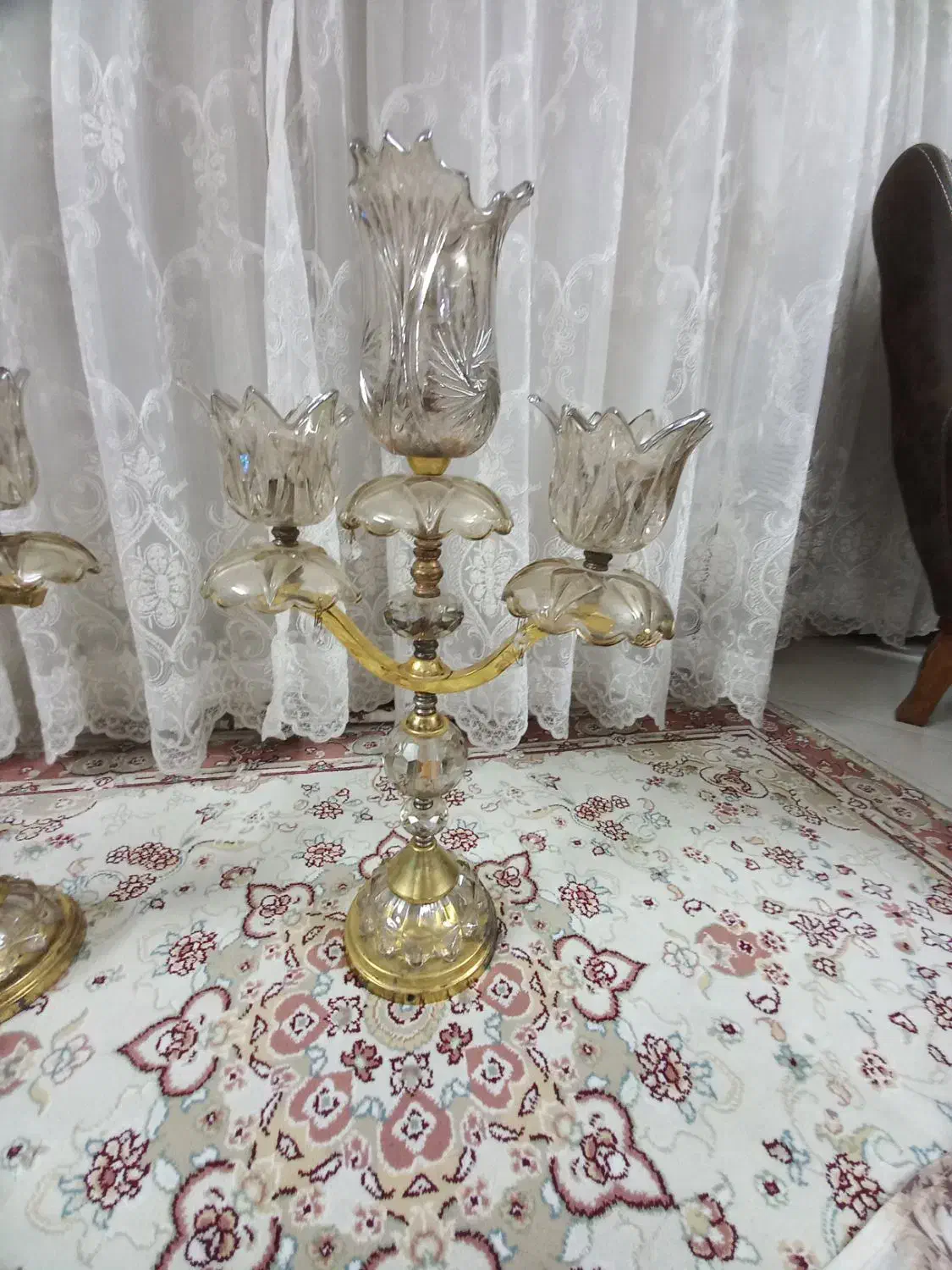 یک جفت لاله پایه برنجی قدیمی|لوستر و چراغ آویز|مشهد, کلاهدوز|دیوار