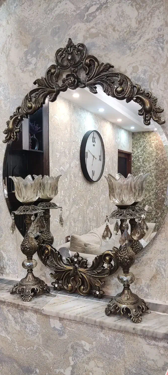 آینه شمعدان برنجی|بوفه، ویترین، کنسول|رشت, حمیدیان|دیوار