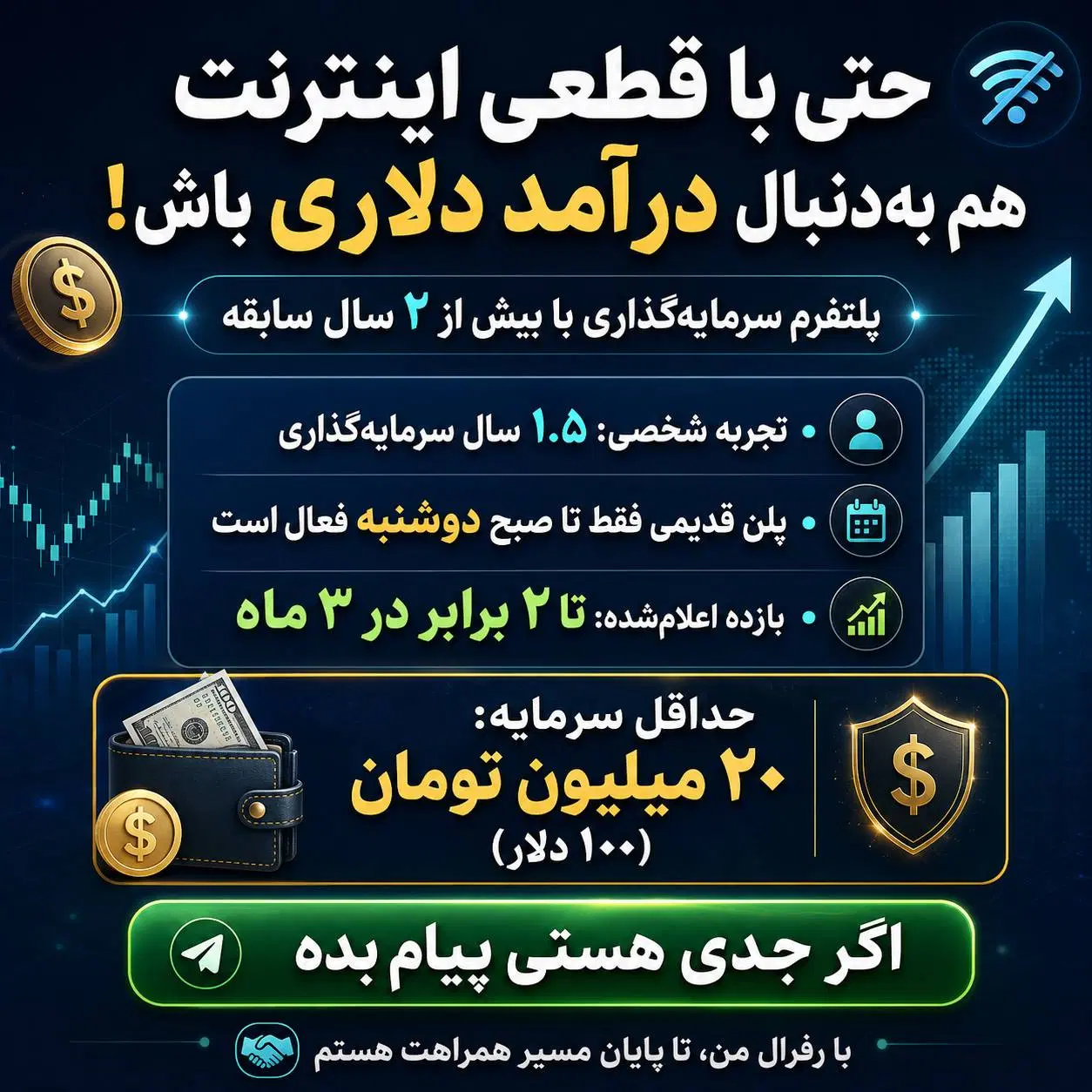 سودآوری دلاری، ماهی ۳۱ درصد|استخدام مالی، حسابداری، حقوقی|تهران, سید خندان (جلفا)|دیوار