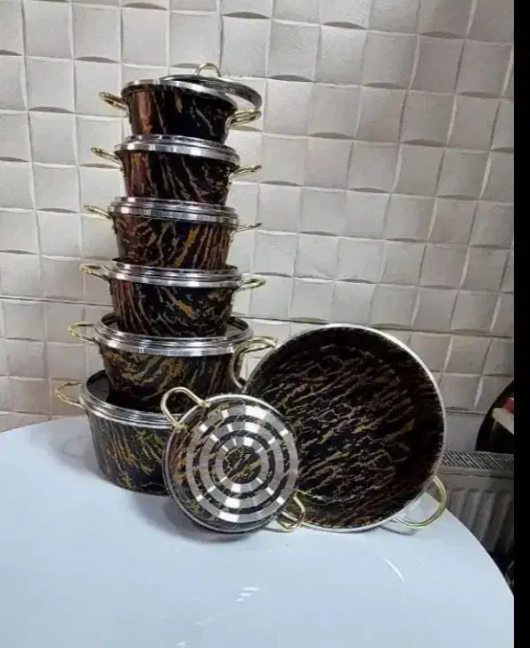 سرویس قابلمه ۱۴ پارچه طرح دار|ظروف پختوپز|بناب, |دیوار