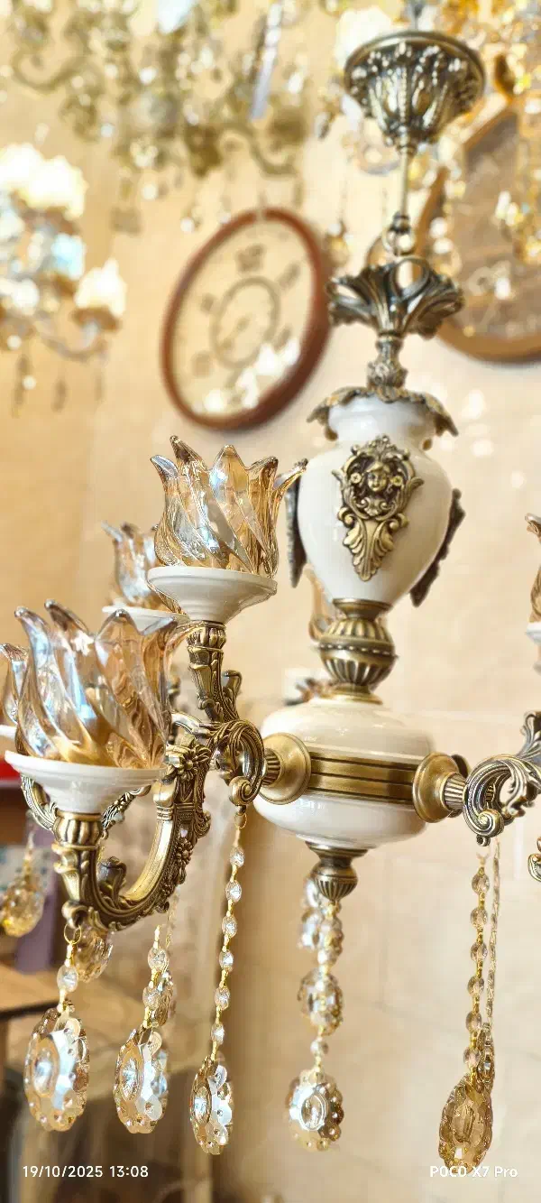 لوستر دوگل بزرگ استاتیک آنتیک ۴شاخه ۸لامپ بزرگ اصل|لوستر و چراغ آویز|تبریز, |دیوار