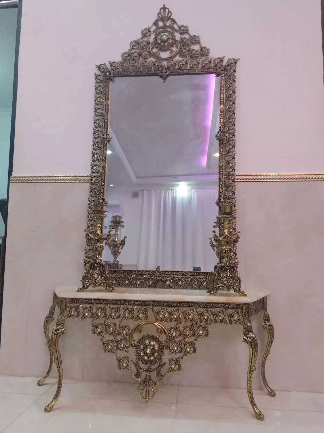 آینه و شمع دان برنز اصل|صنایع دستی و سایر لوازم تزئینی|میاندوآب, |دیوار