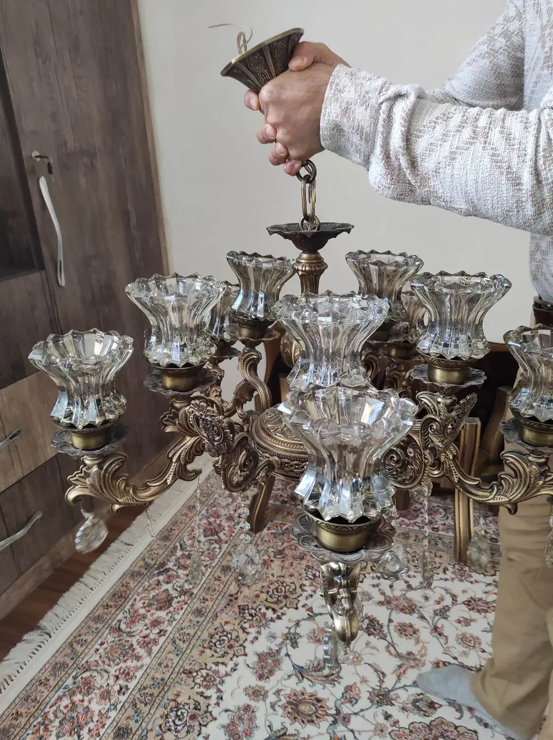 یک جفت لوستر ۵ شاخه آلیاژ طرح برنج|لوستر و چراغ آویز|اصفهان, برازنده|دیوار