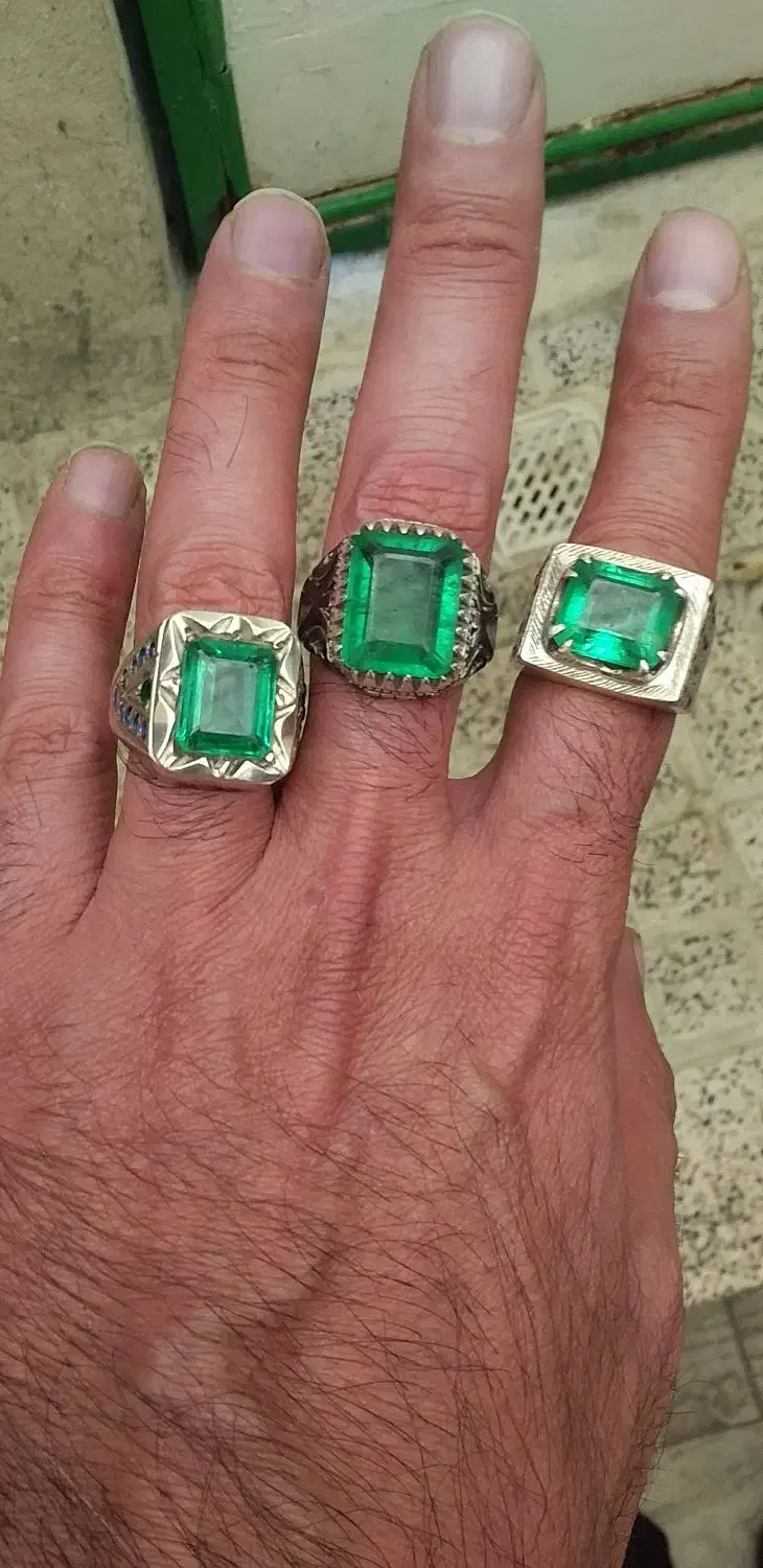 سه عدد انگشتر نقره دست ساز نگین زمرد|جواهرات|کرج, جهانشهر|دیوار