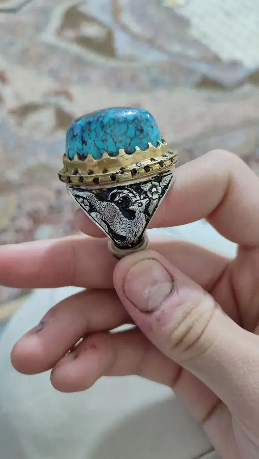 انگشتر فیروزه نیشابوری رگه عنکبوتی محک کلکسیونی|جواهرات|تهران, آرژانتین|دیوار