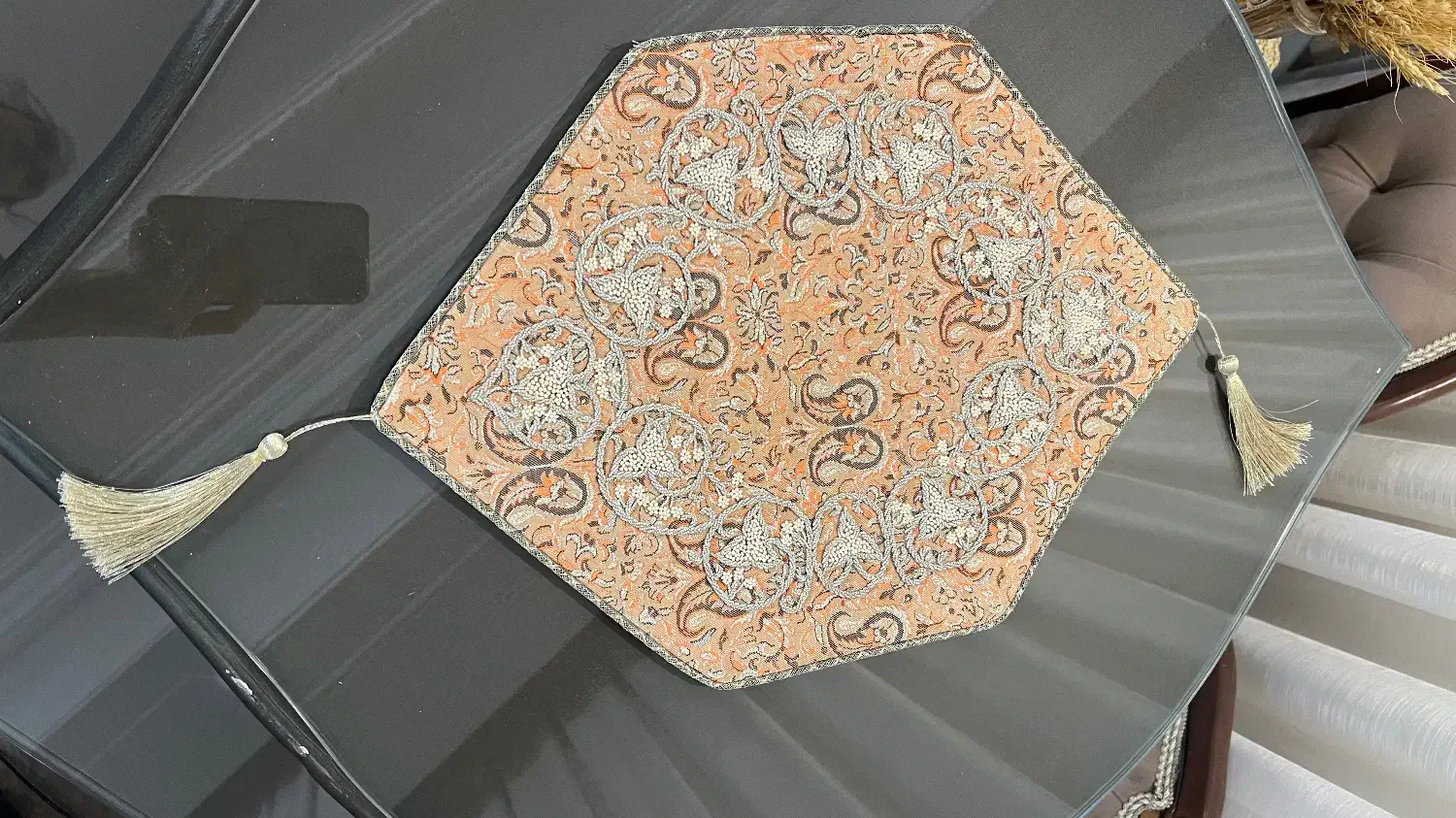 رومیزی ترمه و سرمه دوزی کار دست|پرده، رانر، رومیزی|محلات, |دیوار