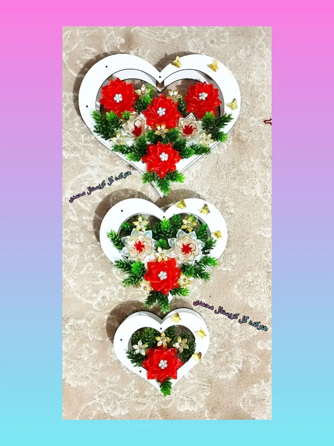 باکس قلبی گل کریستال|گل مصنوعی|لردگان, |دیوار