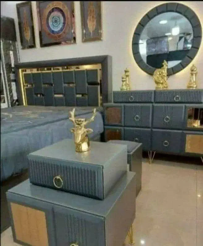 ست سرویس خواب دو نفره طوسی طلایی کلاسیک|تخت و سرویس خواب|بم, |دیوار