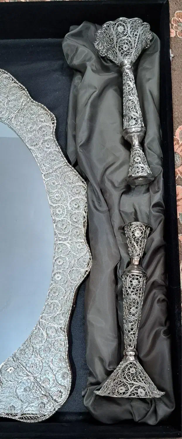 آینه و شمعدان  ملیله کاری|صنایع دستی و سایر لوازم تزئینی|محمدیه-قزوین, |دیوار