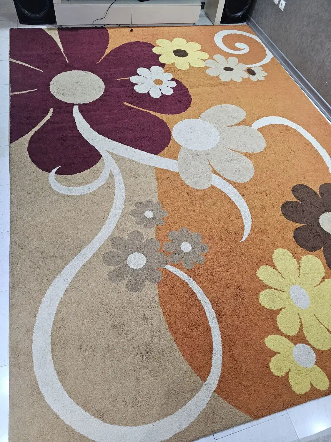 فرش فانتزی ۱۲ متری.گلدار نارنجی.فرش باغ|فرش|پرند, فاز ۶|دیوار