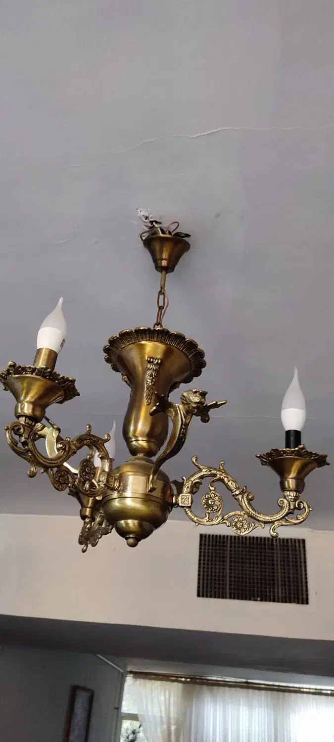 لوستر برنزی ۳ شاخه طرح فرشته|لوستر و چراغ آویز|تبریز, |دیوار