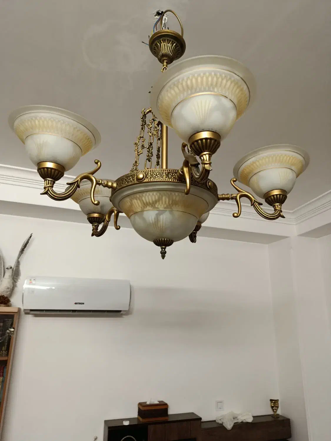 یک جفت لوستر شش شعله|لوستر و چراغ آویز|قم, باغ کرباسی|دیوار