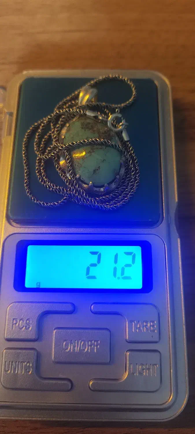 پلاک و زنجیر نقره سنگ فیروزه نیشابور|جواهرات|ابریشم, |دیوار