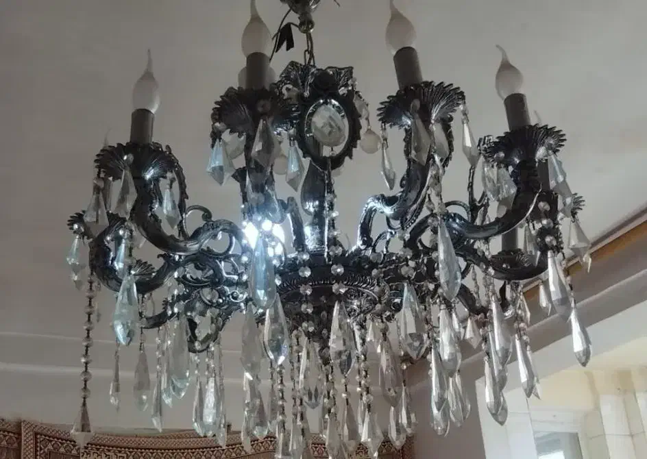 لوستر قدیمی برنز با آب نقره خارجی|لوستر و چراغ آویز|تبریز, |دیوار