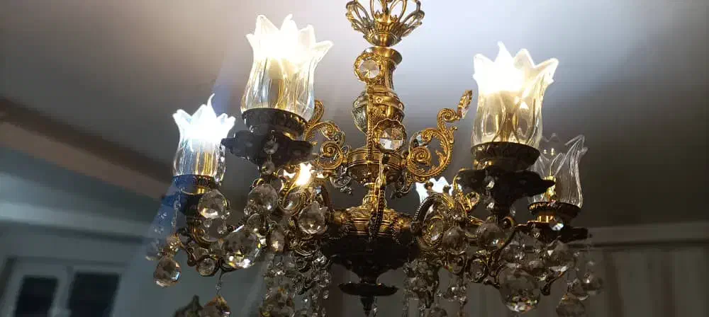 لوستر برنزی سنگین وزن،۶شعله|لوستر و چراغ آویز|اردبیل, |دیوار