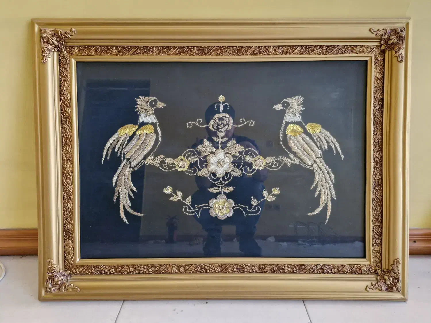 تابلو آنتیک سرمه دوزی شده با قاب چوبی|تابلو، نقاشی، عکس|تهران, مجیدیه|دیوار