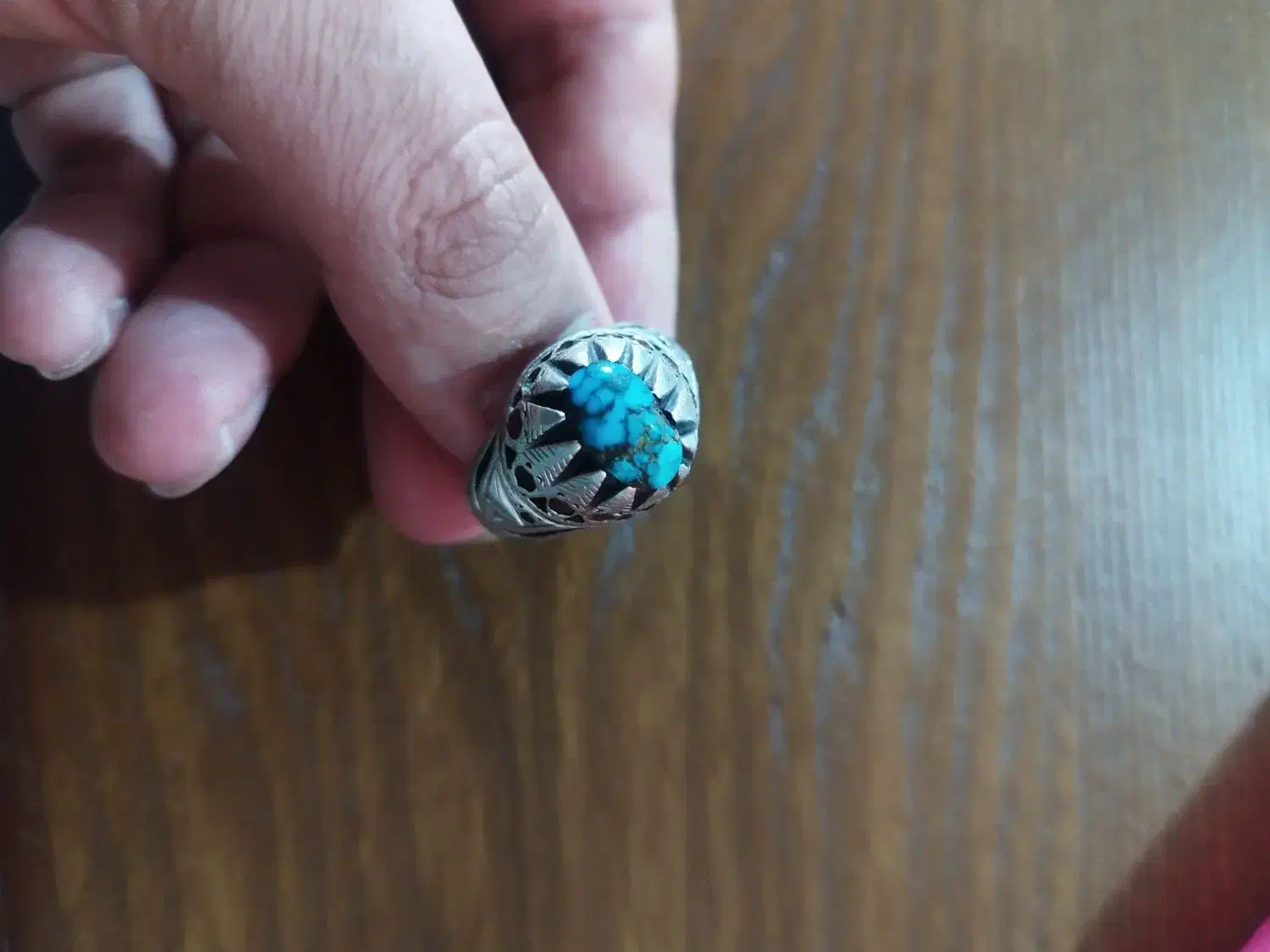 انگشتر نقره کار ظریف استاد شاکری نگین فیروزه چاهی|جواهرات|گرگان, |دیوار