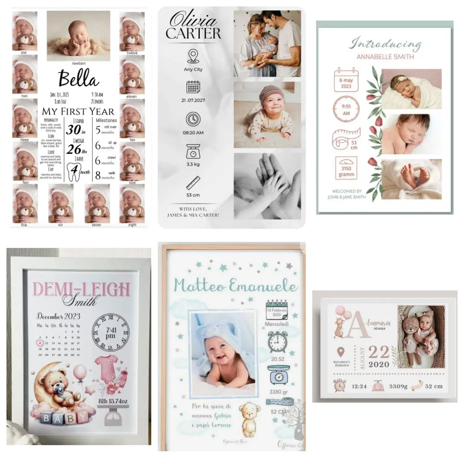 طراحی تابلو مشخصات نوزادی / ماهگرد نوزادی|تابلو، نقاشی، عکس|زنجان, |دیوار