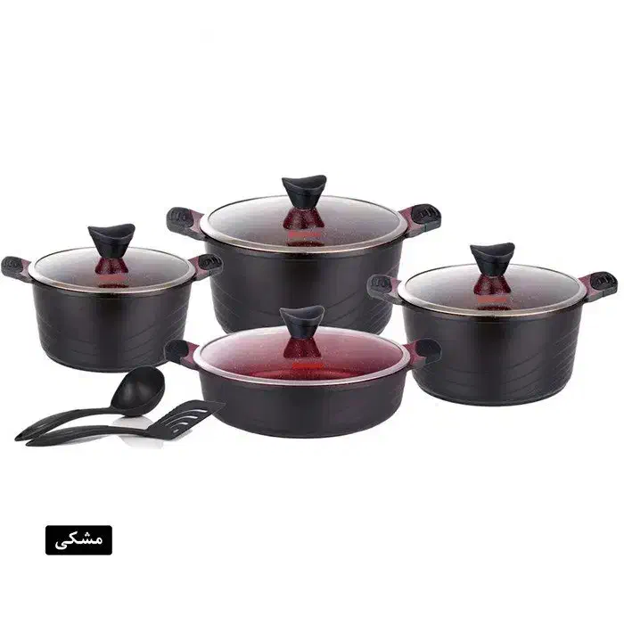 سرویس قابلمه10پارچه گرانیت زرشکی مشکی برند کاندید|ظروف پختوپز|گنبد کاووس, |دیوار