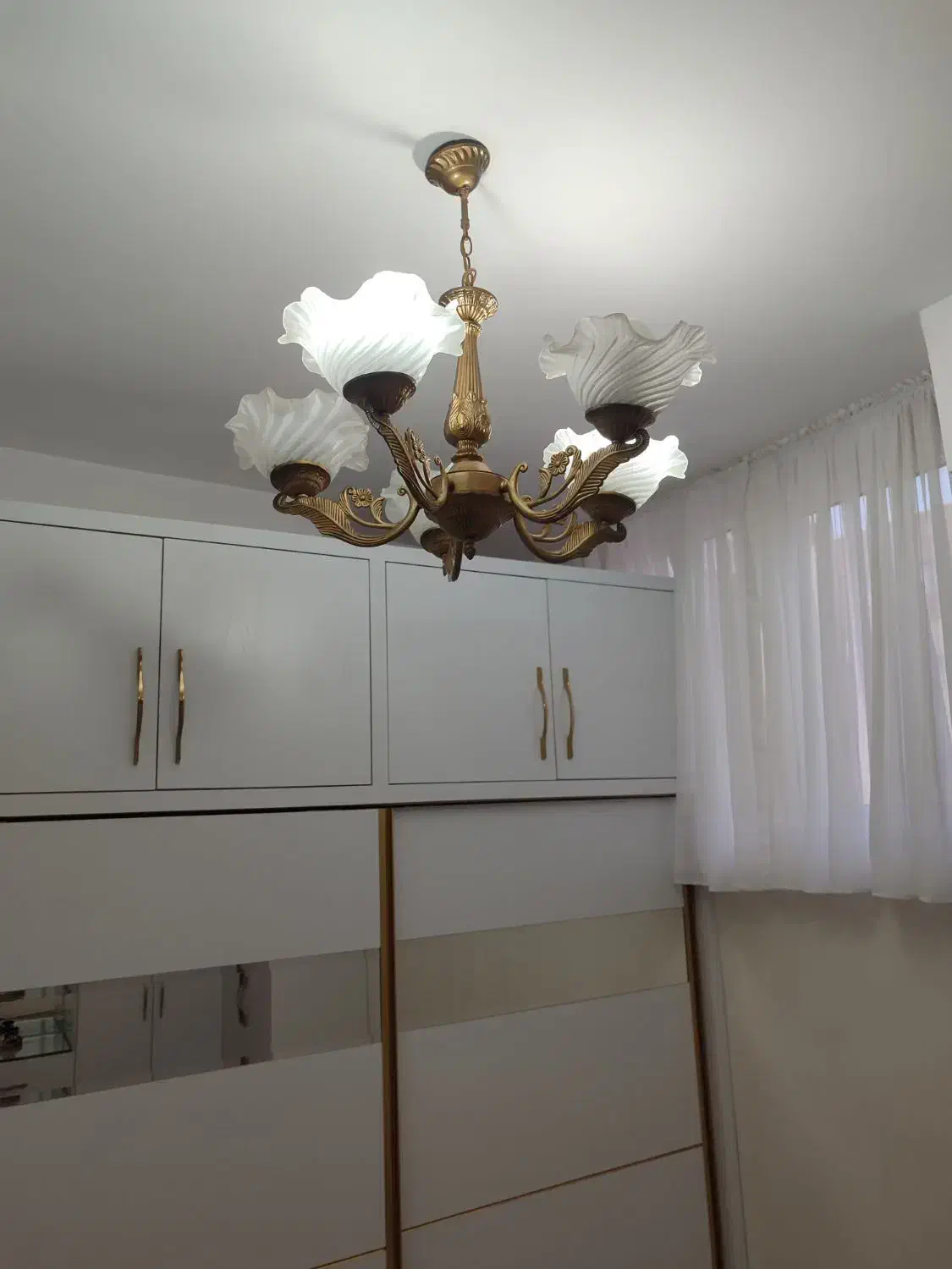 لوستر پنج شعله طرح برنز الومینیومی|لوستر و چراغ آویز|تبریز, |دیوار