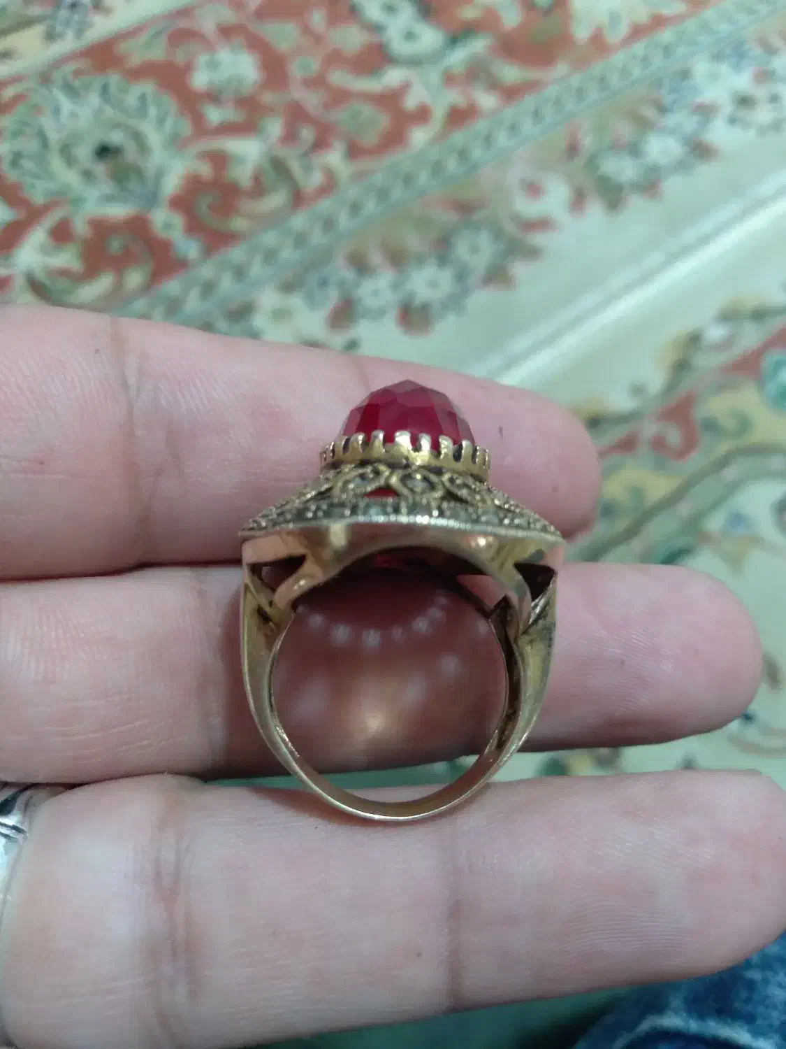 انگشتر نقره با نگین یاقوت ابکاری طلا|جواهرات|کوهدشت, |دیوار