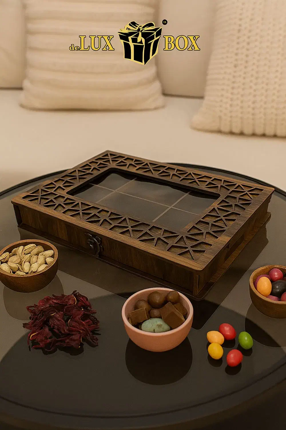 گیفت سازمانی جعبه چوبی آجیل لوکس باکس|ظروف سرو و پذیرایی|شیراز, اصلاح‌نژاد|دیوار
