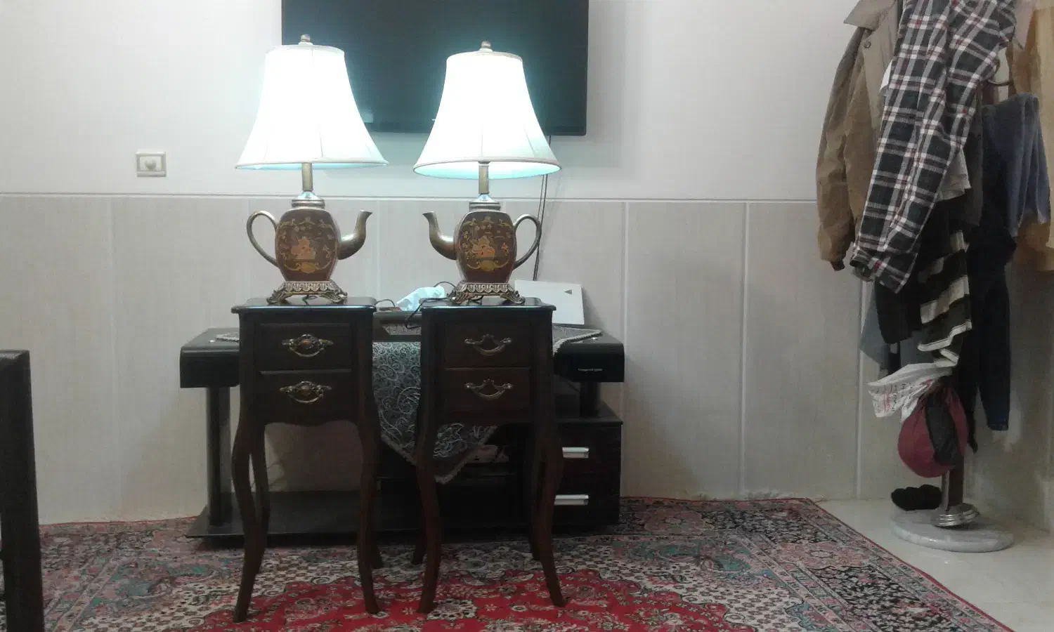 آباژور چراغ خواب جفت عتیقه وارداتی سفالی|کلکسیون اشیاء عتیقه|یزد, |دیوار