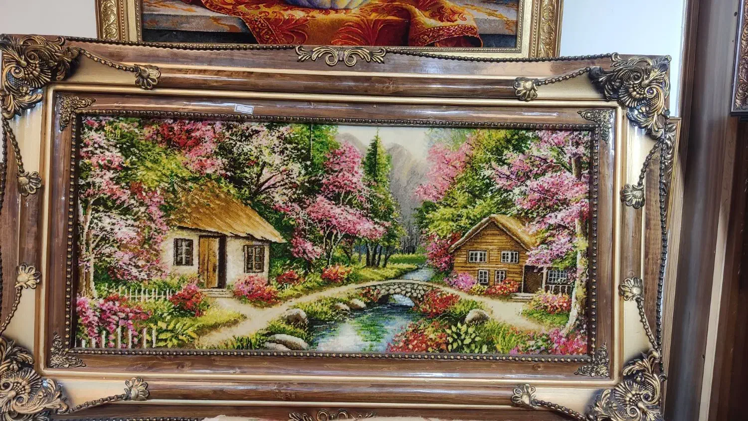 تابلو فرش دستبافت منظره کلبه دار گل ابریشم|تابلو فرش|تهران, پونک|دیوار