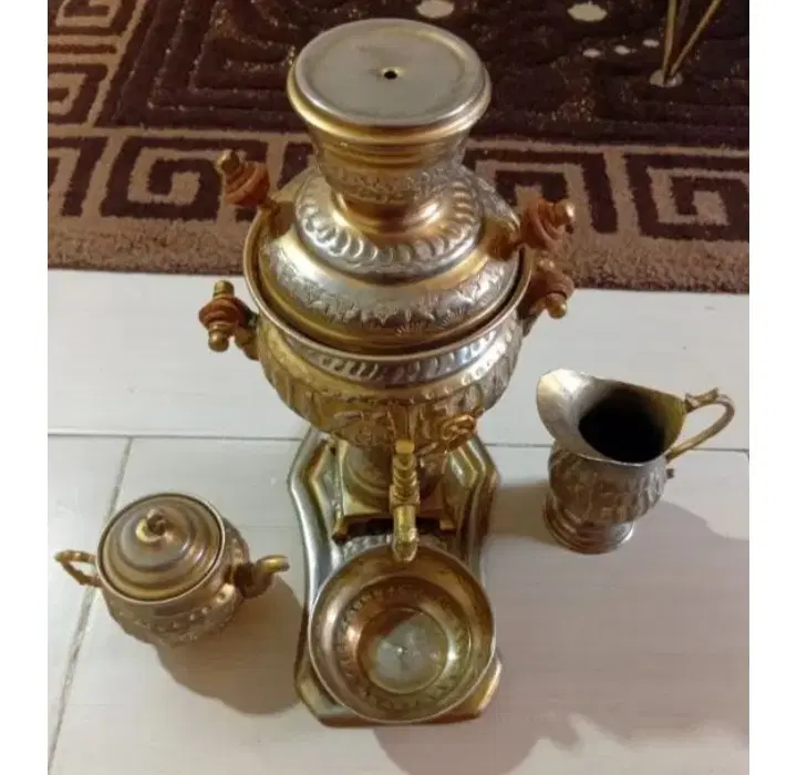 سماور برنجه 7 تیکه طرح دار|صنایع دستی و سایر لوازم تزئینی|تهران, دیلمان|دیوار