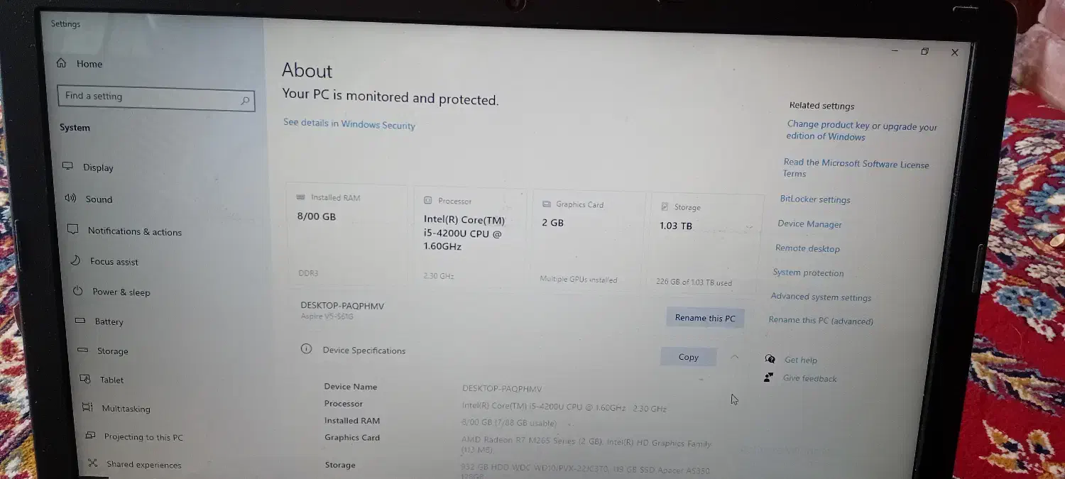 ایسر رم ۸ حافظه ۱ترا ssd|رایانه همراه|زرند, |دیوار