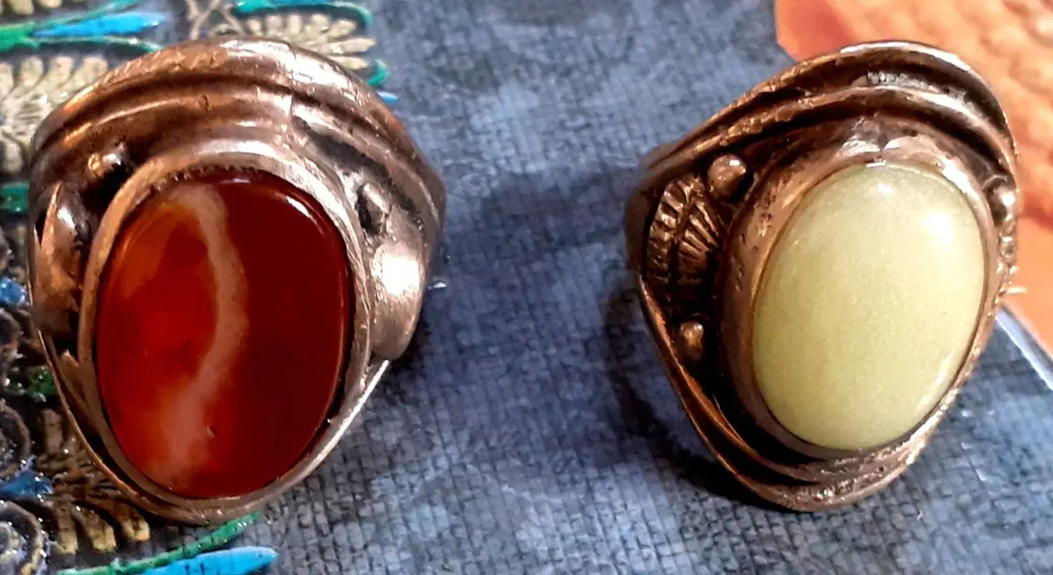 جفت انگشتر عقیق سلیمانی و شرف الشمس نقره سیلندری|جواهرات|خمین, |دیوار