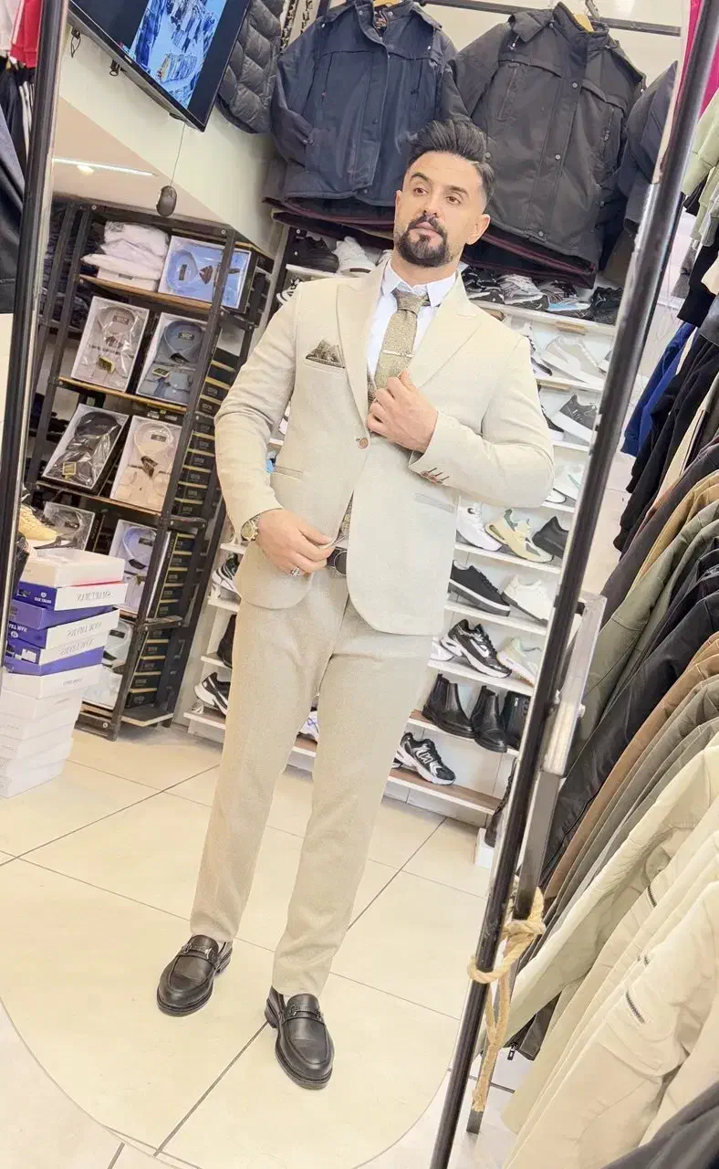 کت شلوار اسلیم فیت کرمی\ بهنام پلیس\|لباس|تبریز, |دیوار