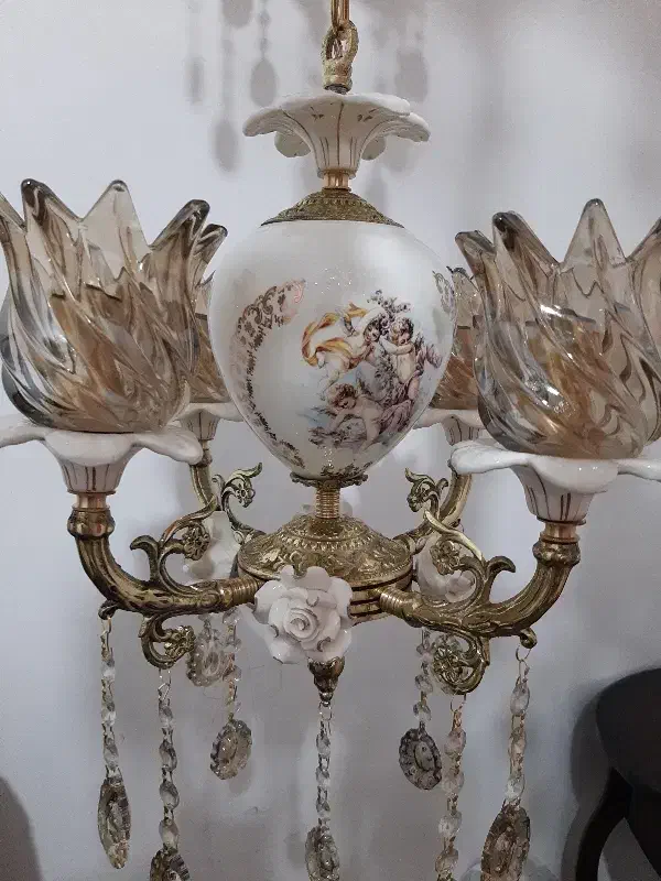 لوستر ۴ شاخه ترکیبی برنز و سرامیک .. رستمی..|لوستر و چراغ آویز|نظرآباد, نظرآباد|دیوار