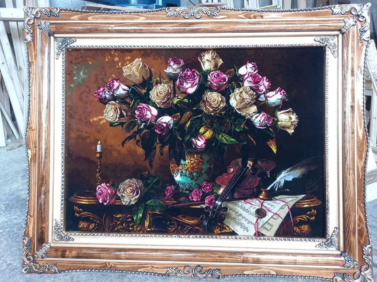 تابلوفرش گل و ویولون|تابلو فرش|ملارد, |دیوار