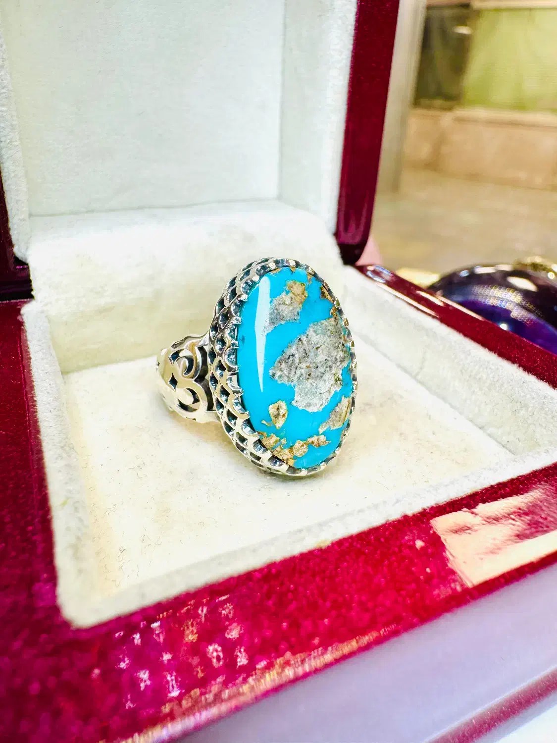 انگشتر فوق لوکس سنگ فیروزه رگه طلایی معدنی نیشابور|بدلیجات|تبریز, |دیوار