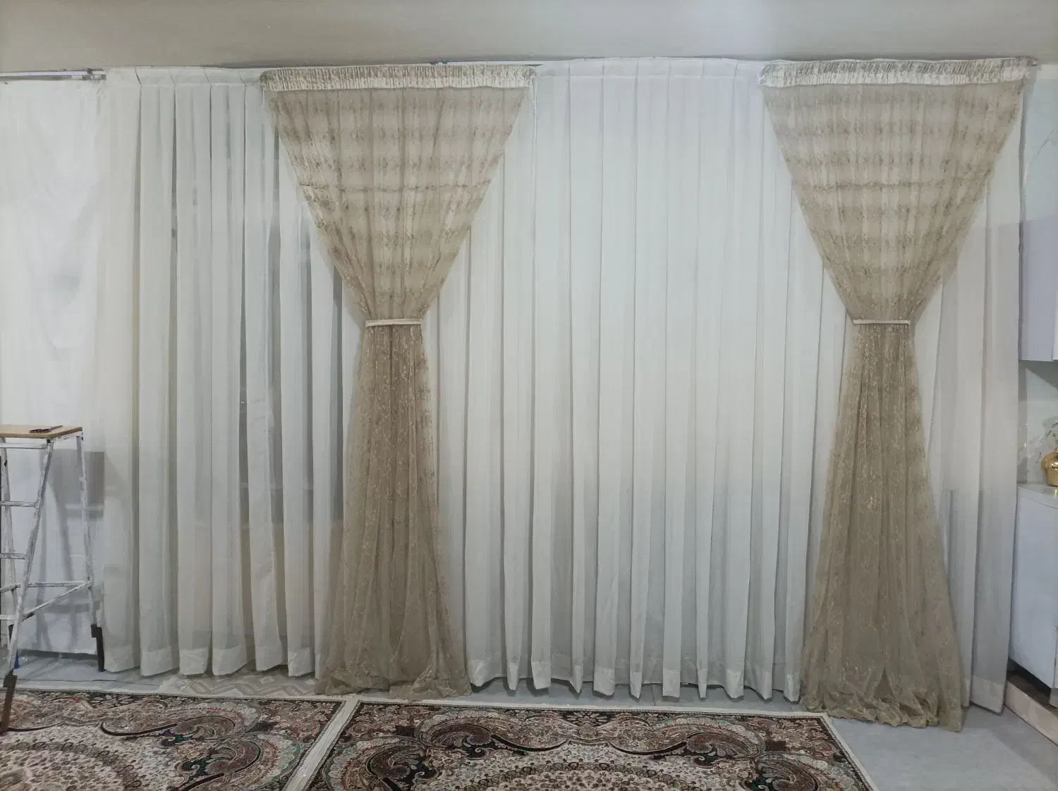 پرده حریر ترک پلیسه در حد نو|پرده، رانر، رومیزی|چگنی, |دیوار