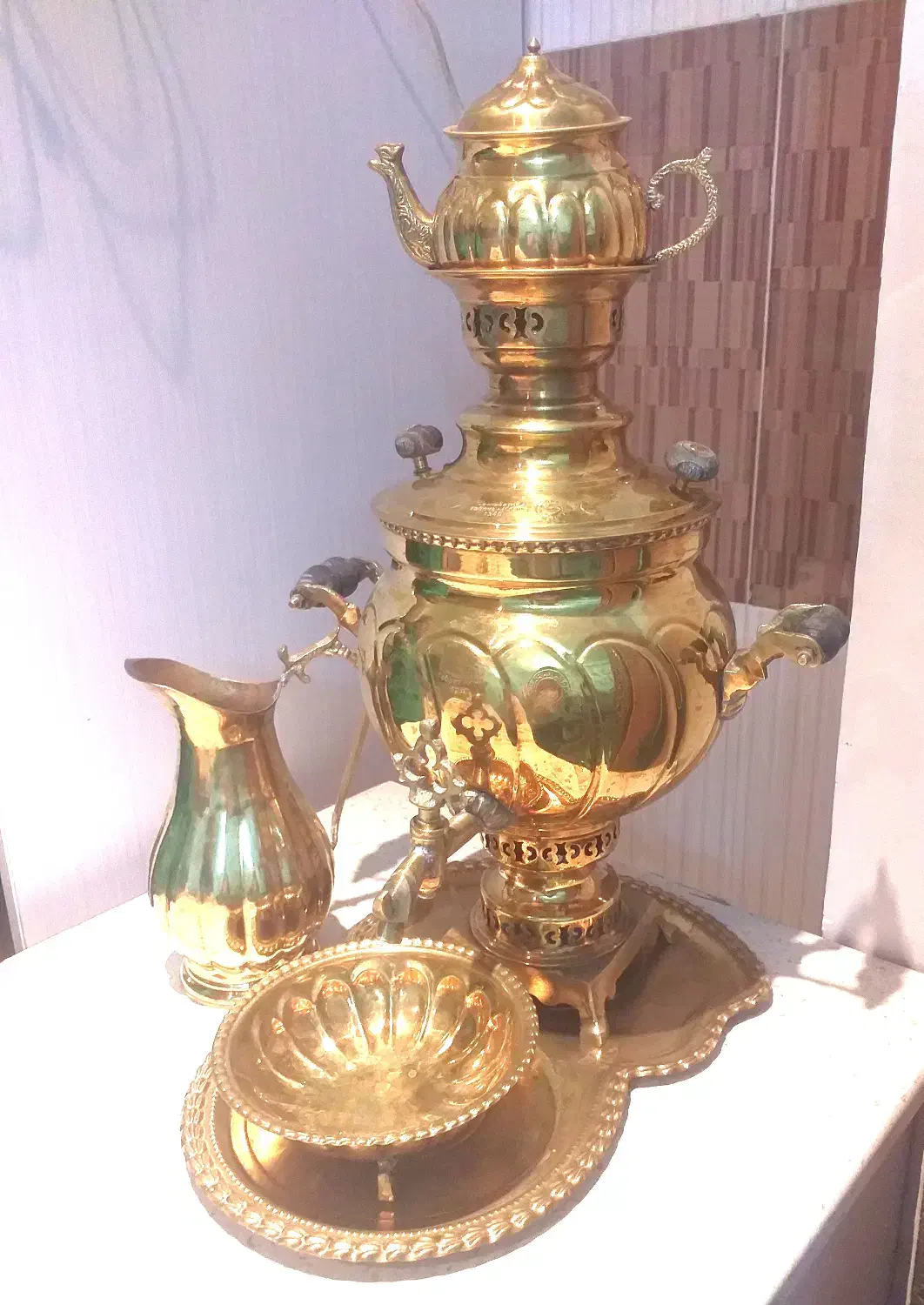 ست سماور برنجی ذغالی ۵ تکه|صنایع دستی و سایر لوازم تزئینی|تهران, تهرانسر غربی|دیوار