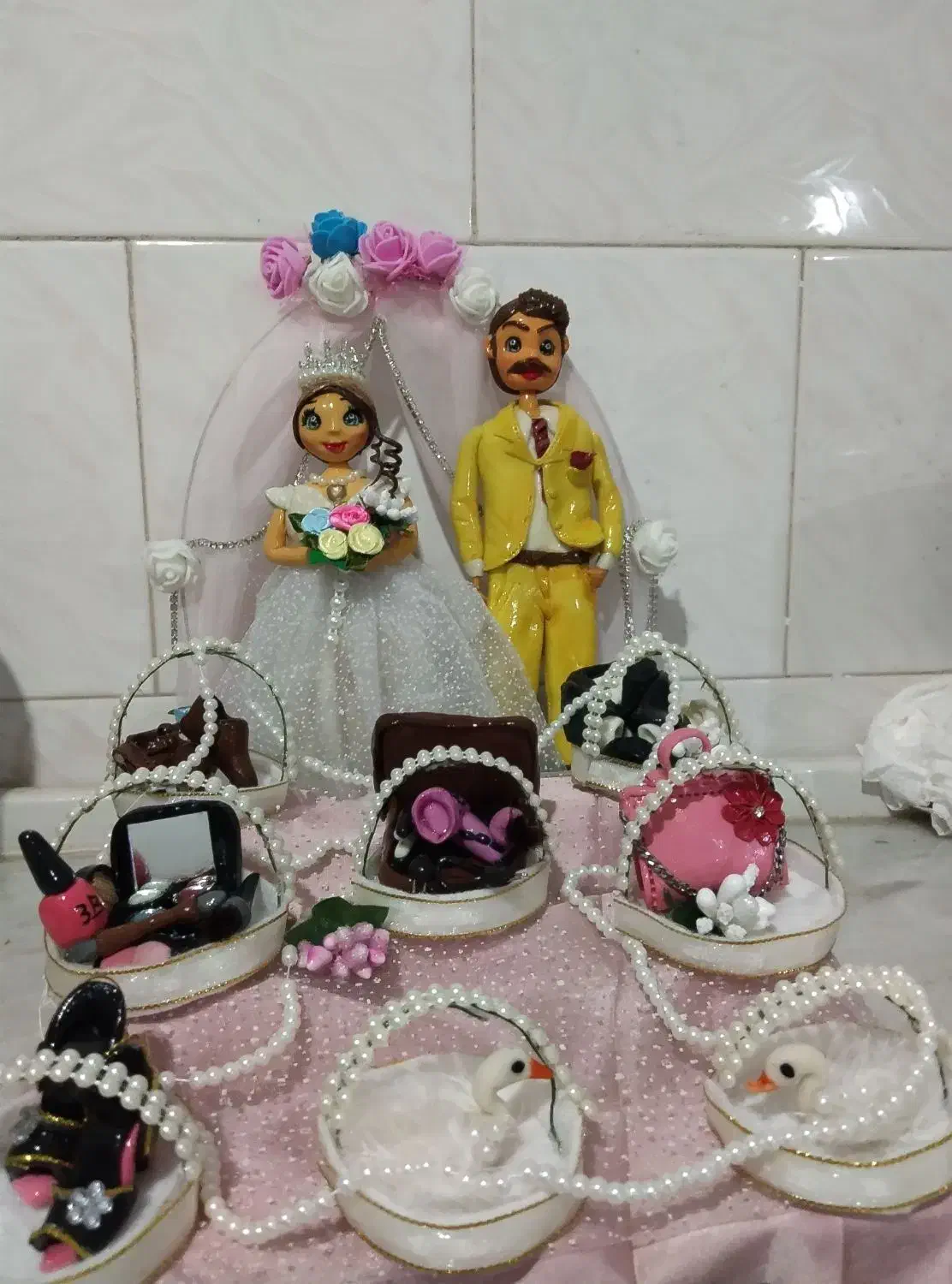 عروس وداماد صفرتاصدکاردست|صنایع دستی و سایر لوازم تزئینی|صحنه, |دیوار