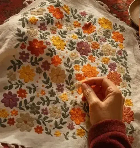 گلدوزی با دست ،رومیزی،  روی لباس ،کوسن،رانر|خدمات آموزشی|نشتارود, |دیوار