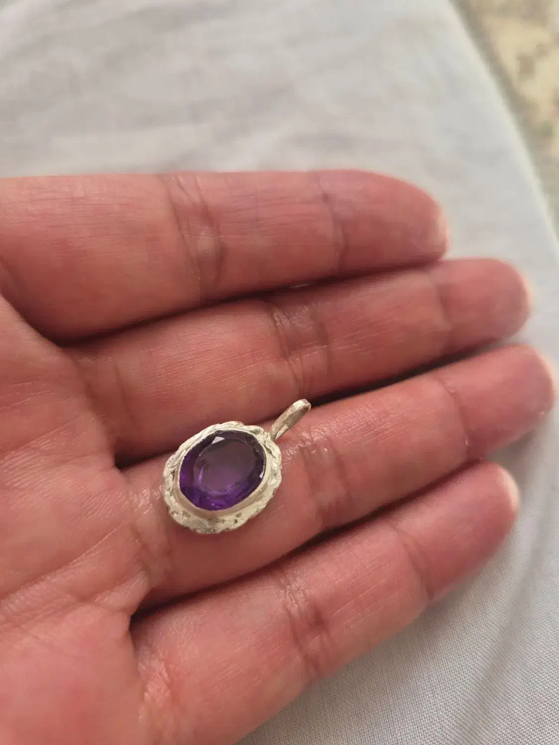 پلاک نقره با سنگ آمیتیست معدنی|جواهرات|کرمانشاه, |دیوار