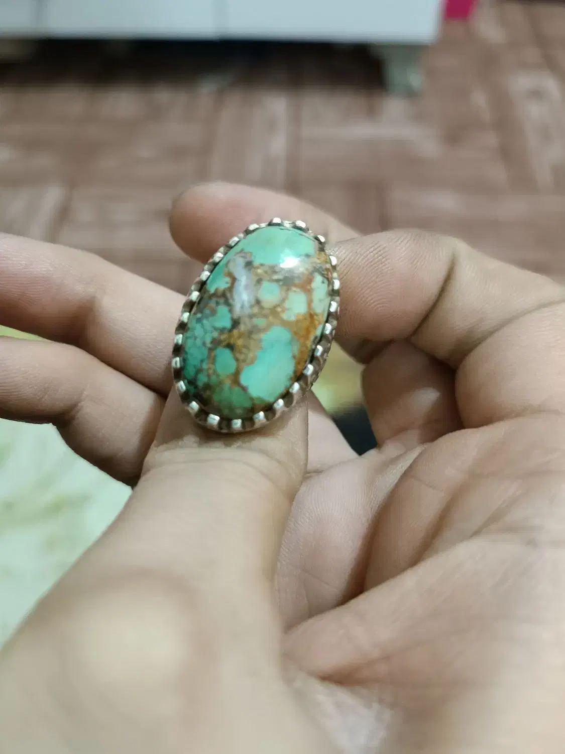 انگشتر نقره ۹۲۵دست ساز نگین فیروزه سنگین|جواهرات|اهواز, رسالت|دیوار