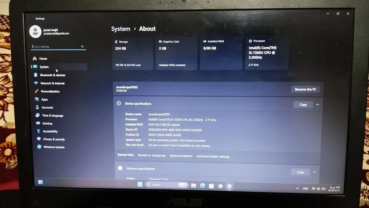 لپ تاپ ایسوس مدل k556u|رایانه همراه|بجنورد, |دیوار