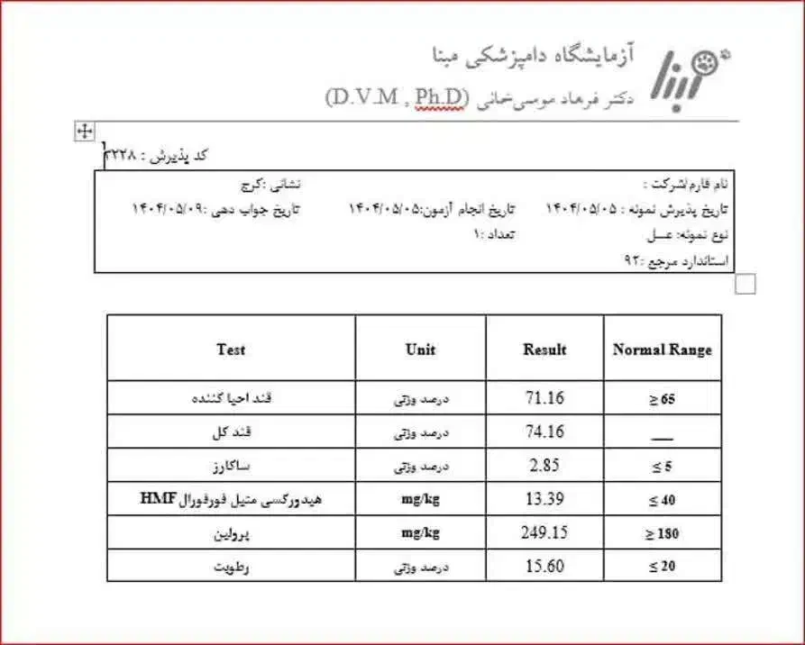 عسل طهور بدون شکر با برگه آزمایش|خوردنی و آشامیدنی|رشت, کوی غلام نیا|دیوار