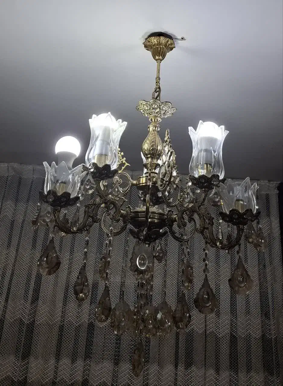 لوستر برنز سه شاخه شش شعله|لوستر و چراغ آویز|فردیس, فردیس|دیوار