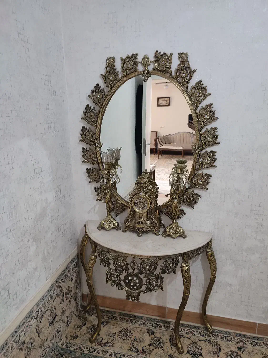 آینه وشمعدان طرح برنز|بوفه، ویترین، کنسول|کرمانشاه, |دیوار