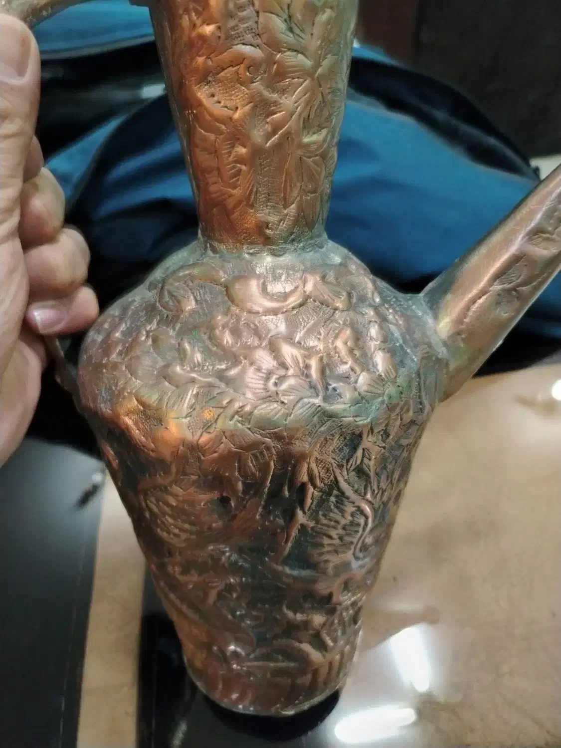 دو عدد آفتابه مسی قلمکاری شده|کلکسیون اشیاء عتیقه|شهرضا, |دیوار