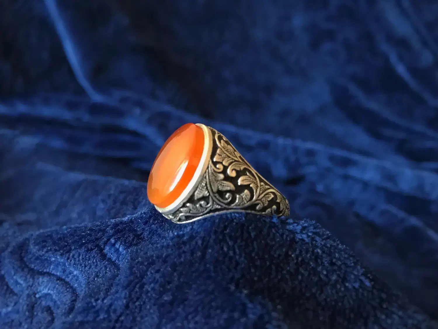 انگشتر قلمزنی نقره ۹۲۵ رکاب دستساز عقیق یمن|جواهرات|تهران, نجات اللهی|دیوار